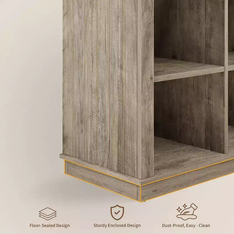 Bücherregal mit 8 Fächern, im Landhausstil, waagerecht, 62 Inch, aus Holz, für den Eingangsbereich, langes, niedriges Bücherregal fürs Wohnzimmer