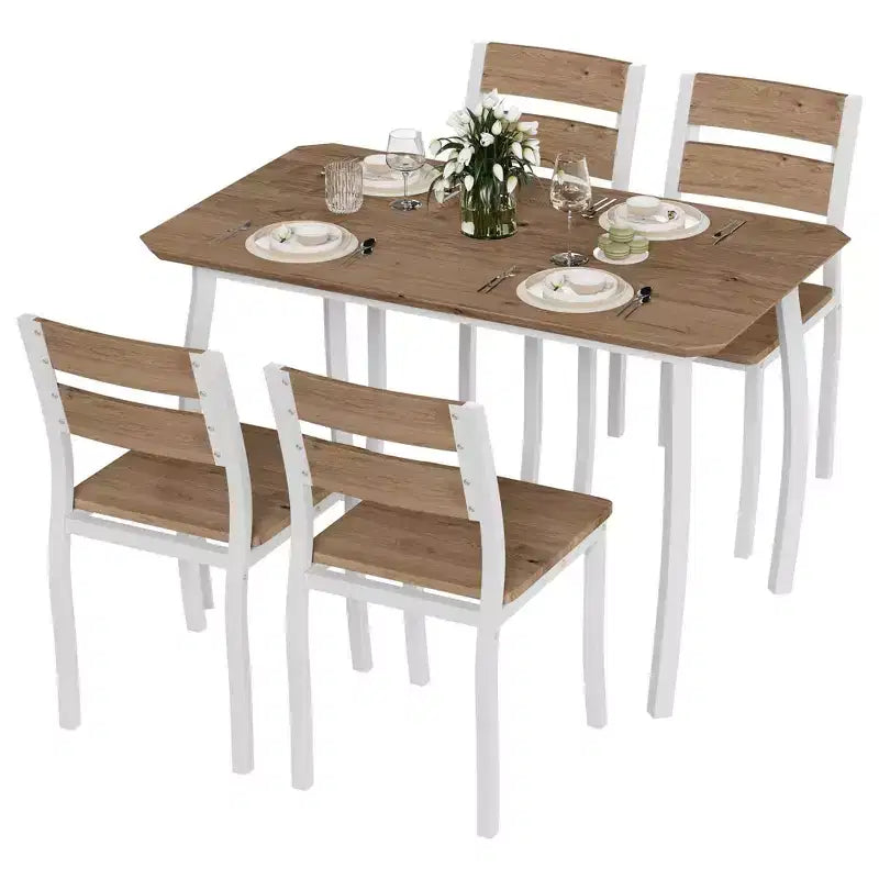 5-teiliges Küchenmöbel-Set mit Metallgestell, Tisch und Stühlen, mit abgeschrägtem Design