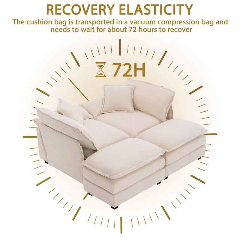2-Sitzer-Sofa mit 2 Sitzkissen, 2 Kissen und 2 Hockern, bequemes Sofa - tiefes Sofa fürs Wohnzimmer, modulares Sofa