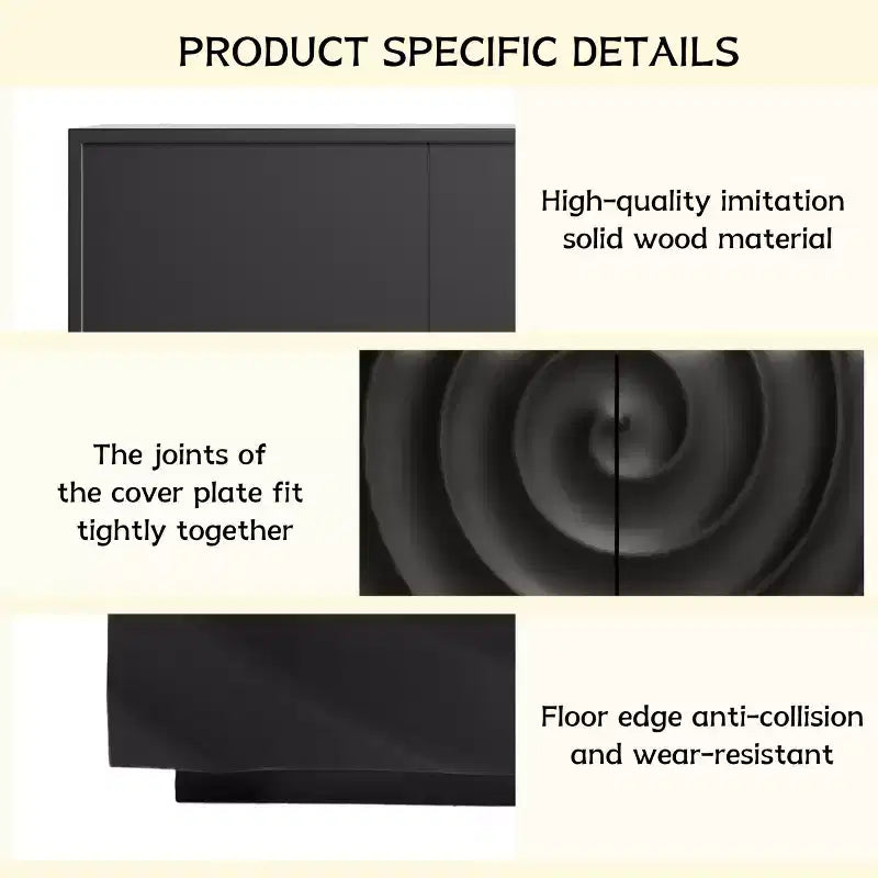 59 moderner Spiralen-Sideboardschrank, flacher kunstvoller Aufbewahrungsschrank für den Eingangsbereich mit Türen in 3D-Wellenoptik