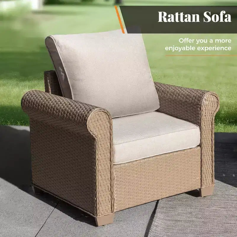 Set di divani da giardino in vimini di lusso Captiva Designs, 6 pezzi, con braccioli curvi e cuscini