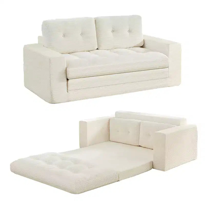 Rozkładana sofa-futon Mjkone 2 w 1 o szerokości 71', tapicerowana tkaniną sztruksową, z pikowanymi guzikami, dwuosobowa sofa z funkcją spania, oszczędzająca miejsce