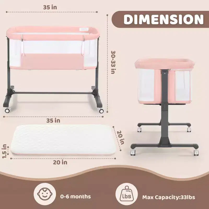 Culla per neonati con ruote ?? beige / grigio / rosa, culla co-sleeping, per 1 neonato
