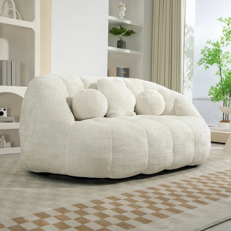 Witte loungestoel van chenille met hoge dichtheid schuim, 63.78
