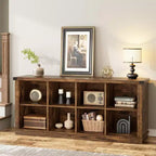 Bücherregal mit 8 Fächern, im Landhausstil, waagerecht, 62 Inch, aus Holz, für den Eingangsbereich, langes, niedriges Bücherregal fürs Wohnzimmer
