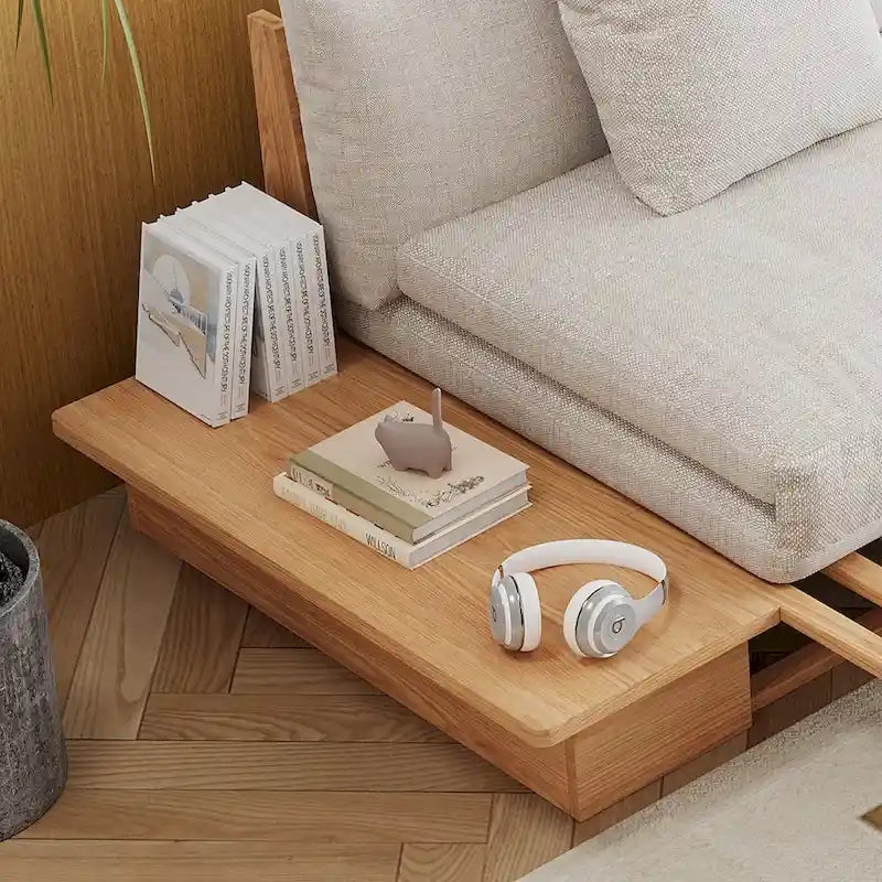 JASIWAY Modernes Sofa aus Massivholz mit Bezug aus Baumwollleinen