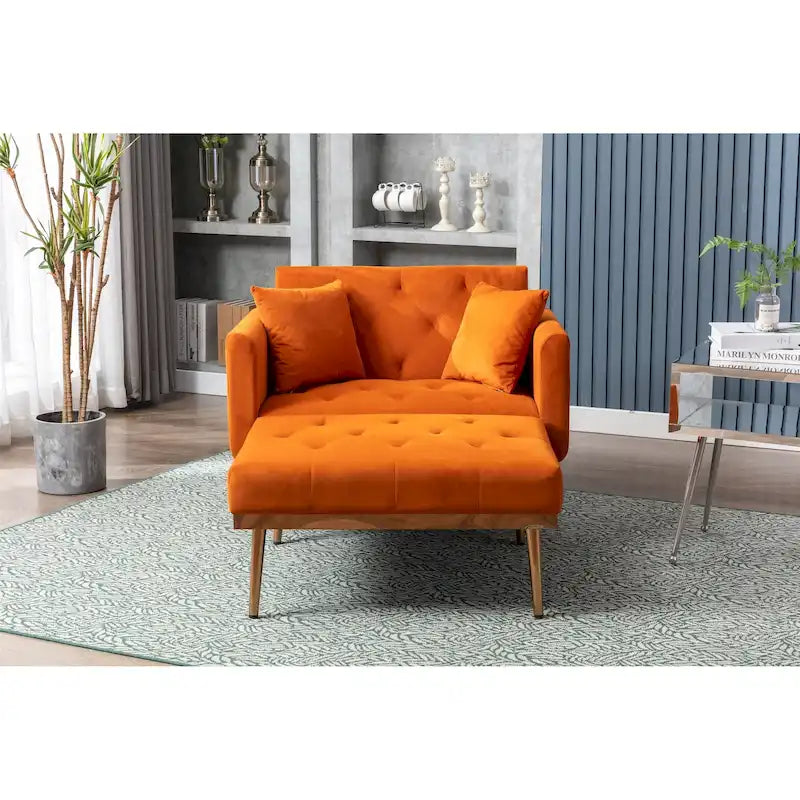 Poltrona letto da salotto in velluto con imbottitura capitonné e piedini color oro rosa