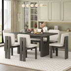 Conjunto de jantar de madeira de estilo de transição, com 7 peças, mesa retangular e 6 cadeiras