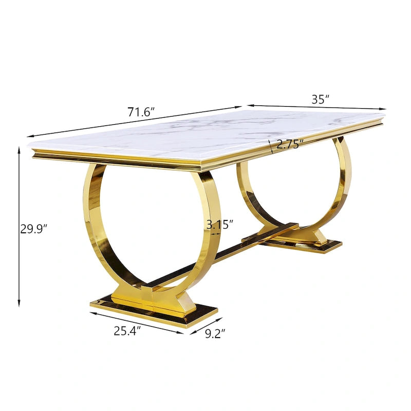 Mesa de jantar moderna com base em U de metal inoxidável