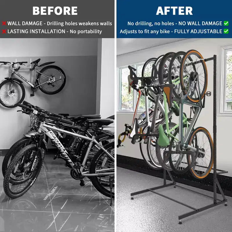 Freistehender Fahrradständer für 5 Fahrräder mit einer Tragkraft von 300 Lbs, robuster Organizer zur sicheren und stabilen Aufbewahrung von Fahrrädern in Vorgärten und Hinterhöfen