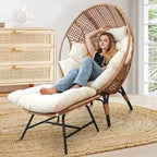 Fauteuil œuf d’intérieur FINCATI, fauteuil œuf d’extérieur supportant 440 lb, fauteuil œuf grand format avec pouf, fauteuil œuf luxueux et confortable avec repose-pieds