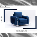 Blue 38 Modern Velvet Accent Chair with Polished Chrome Trim Legs