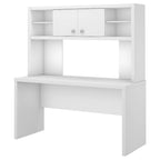 Pure White / Grey Sand / Charcoal Maple – 60W Credenza Desk with Hutch, Single-Person