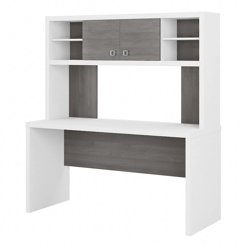 Pure White / Grey Sand / Charcoal Maple – 60W Credenza Desk with Hutch, Single-Person