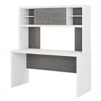 Pure White / Grey Sand / Charcoal Maple – 60W Credenza Desk with Hutch, Single-Person