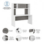 Pure White / Grey Sand / Charcoal Maple – 60W Credenza Desk with Hutch, Single-Person