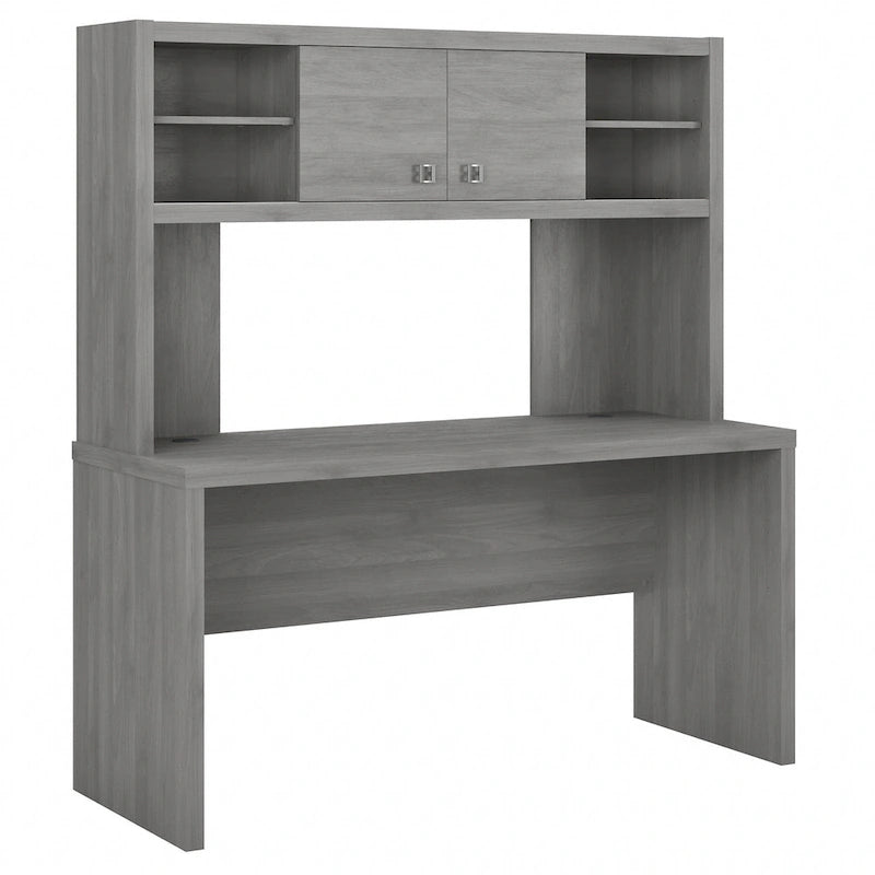 Pure White / Grey Sand / Charcoal Maple – 60W Credenza Desk with Hutch, Single-Person