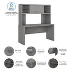 Pure White / Grey Sand / Charcoal Maple – 60W Credenza Desk with Hutch, Single-Person