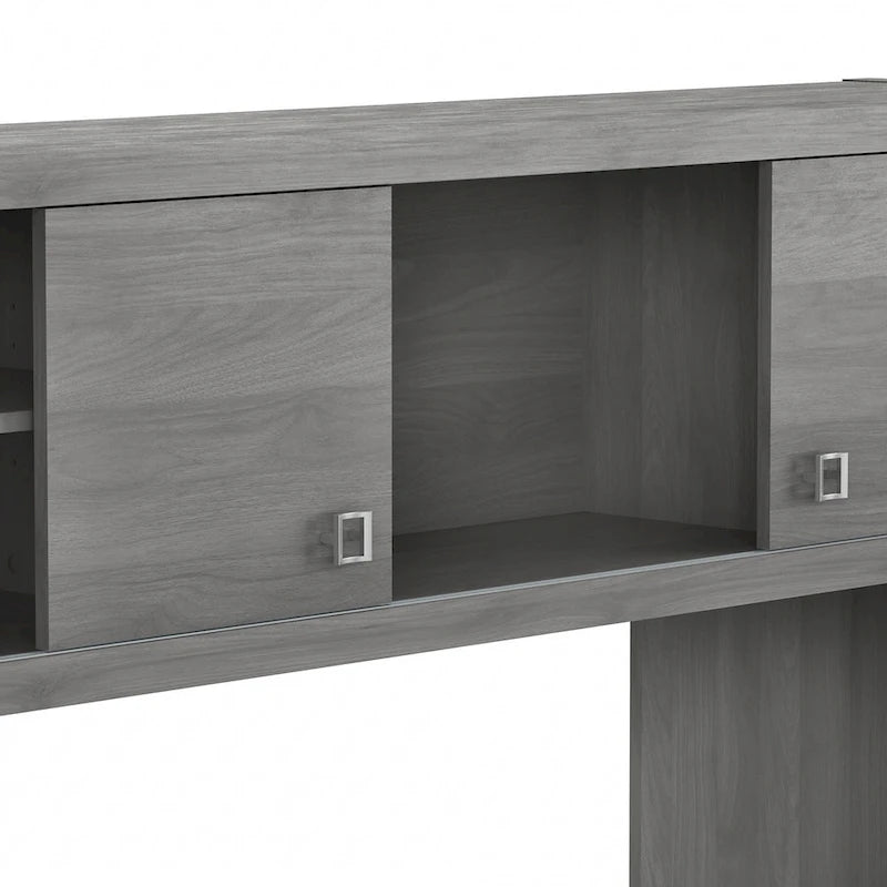 Pure White / Grey Sand / Charcoal Maple – 60W Credenza Desk with Hutch, Single-Person