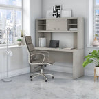 Pure White / Grey Sand / Charcoal Maple – 60W Credenza Desk with Hutch, Single-Person