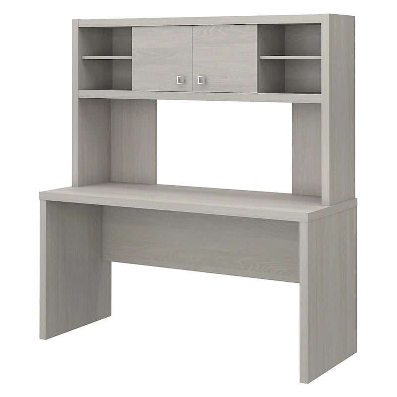 Pure White / Grey Sand / Charcoal Maple – 60W Credenza Desk with Hutch, Single-Person