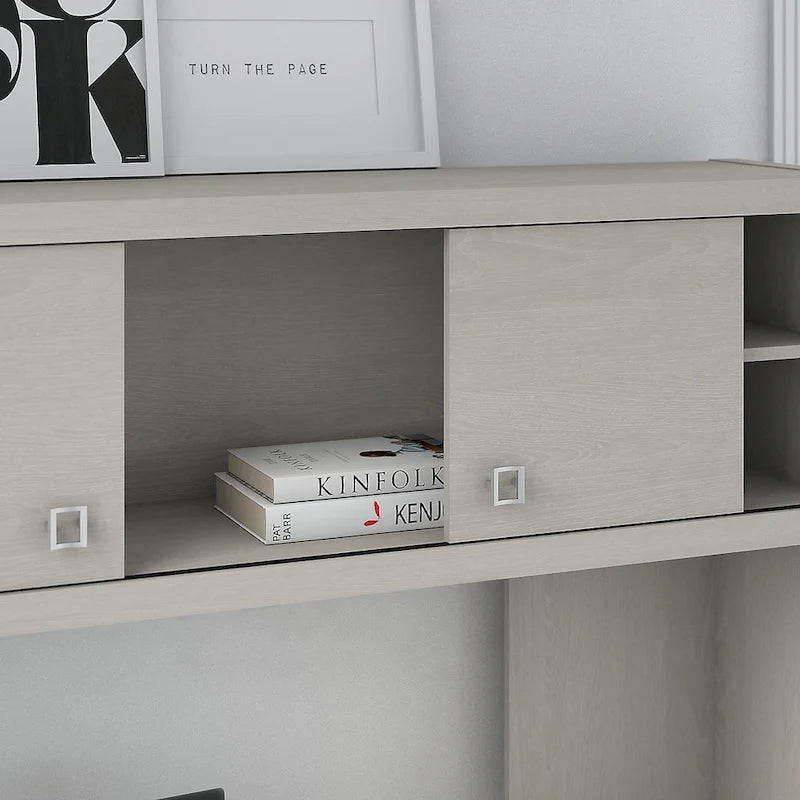 Pure White / Grey Sand / Charcoal Maple – 60W Credenza Desk with Hutch, Single-Person