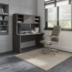 Pure White / Grey Sand / Charcoal Maple – 60W Credenza Desk with Hutch, Single-Person