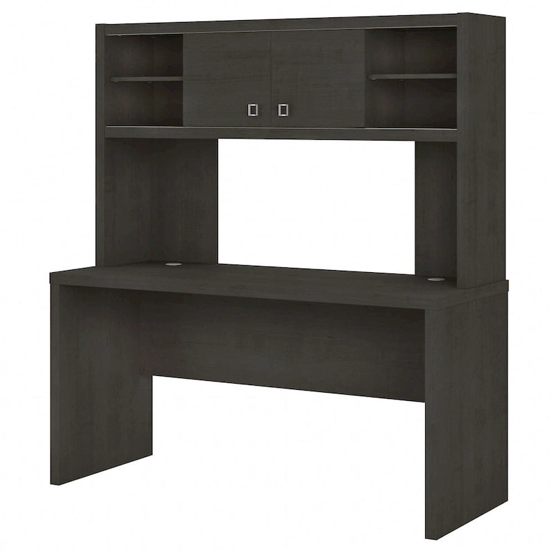 Pure White / Grey Sand / Charcoal Maple – 60W Credenza Desk with Hutch, Single-Person