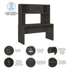 Pure White / Grey Sand / Charcoal Maple – 60W Credenza Desk with Hutch, Single-Person
