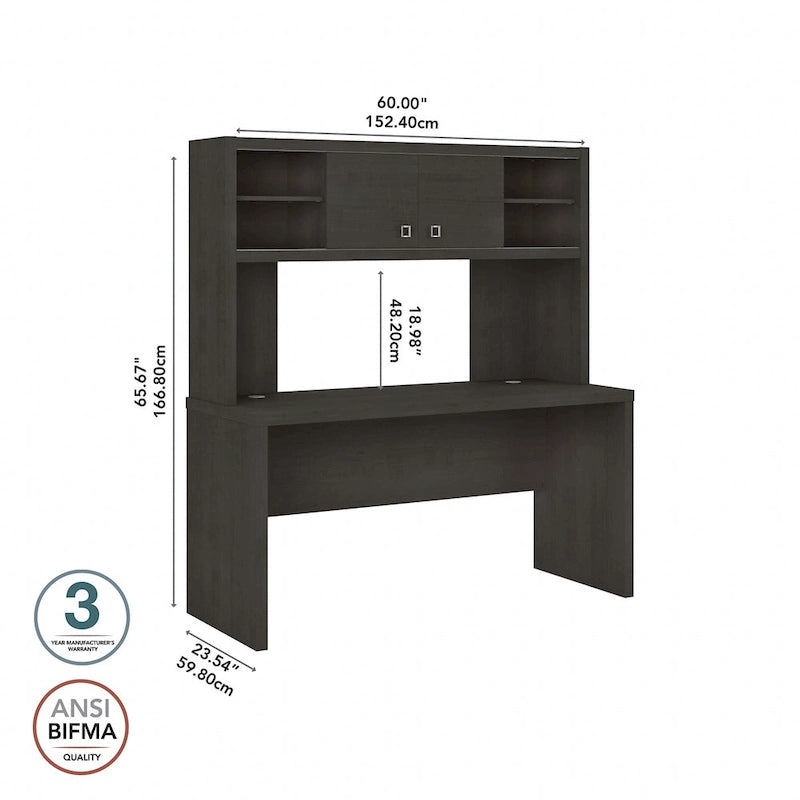 Pure White / Grey Sand / Charcoal Maple – 60W Credenza Desk with Hutch, Single-Person