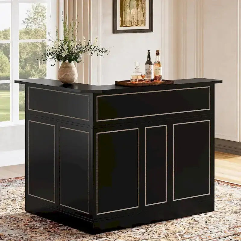 Meuble-bar en L avec porte-verres à pied pour bar à domicile