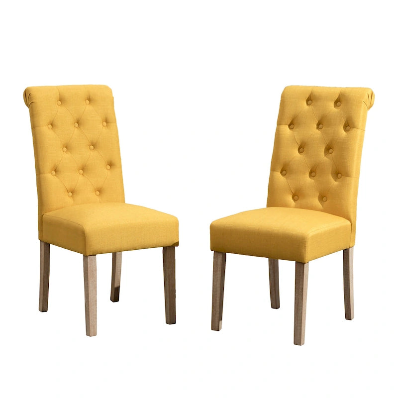 Modern Dining Table and Chairs Set Home Party Dining Table and Chairs Set with 6 Tufted Chairs and Turned Leg for Kitchen