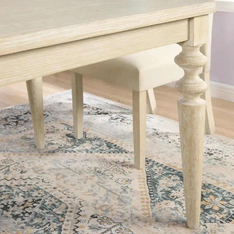 Modern Dining Table and Chairs Set Home Party Dining Table and Chairs Set with 6 Tufted Chairs and Turned Leg for Kitchen
