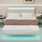 Roomfitters Full/Queen Size Floating Platform Bed Frame, Velvet Upholstery, Channel Tufted Headboard, No Box Spring Needed
