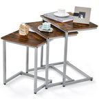 Grey 3-Piece Nesting C-Shaped Side Table Set, Stackable