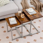 Grey 3-Piece Nesting C-Shaped Side Table Set, Stackable