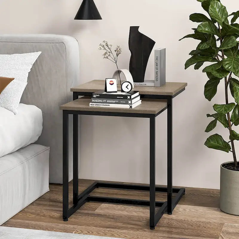 Grey 3-Piece Nesting C-Shaped Side Table Set, Stackable