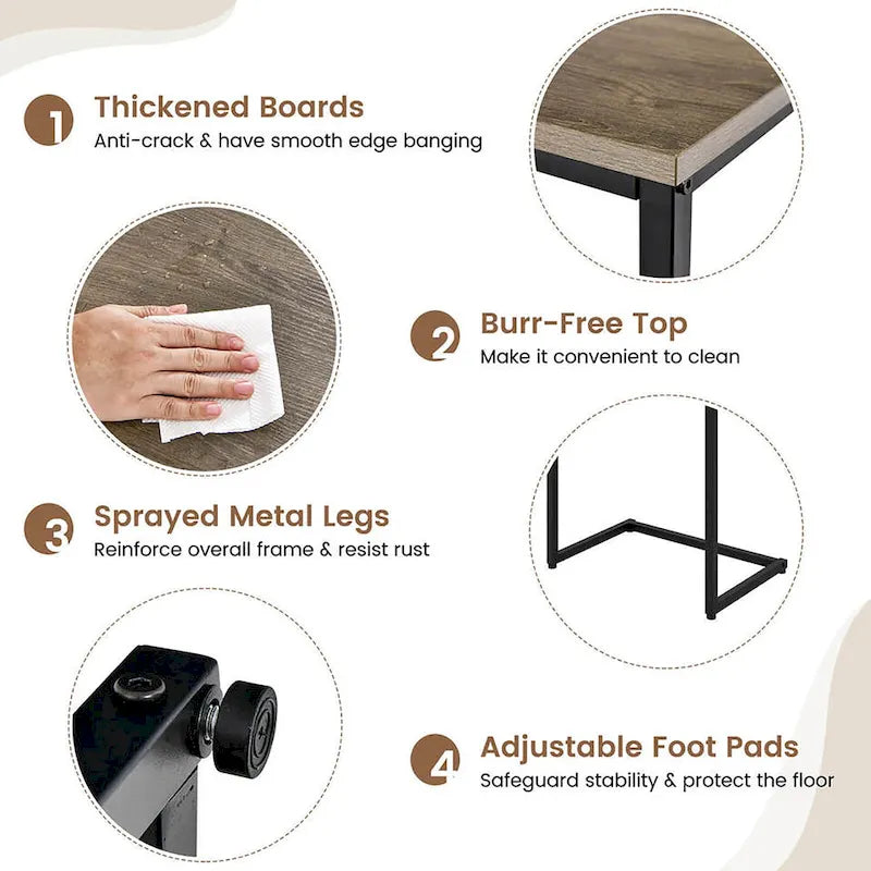 Grey 3-Piece Nesting C-Shaped Side Table Set, Stackable