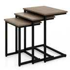 Grey 3-Piece Nesting C-Shaped Side Table Set, Stackable