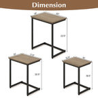 Grey 3-Piece Nesting C-Shaped Side Table Set, Stackable