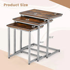 Grey 3-Piece Nesting C-Shaped Side Table Set, Stackable