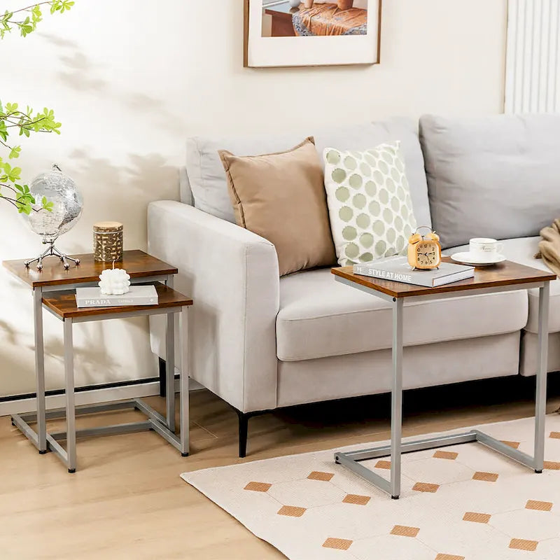 Grey 3-Piece Nesting C-Shaped Side Table Set, Stackable