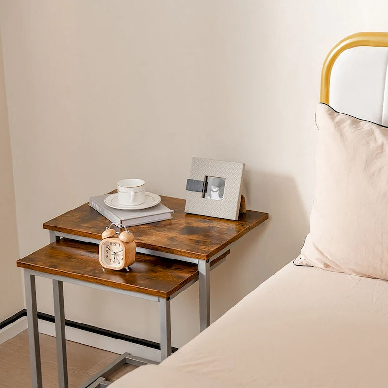 Grey 3-Piece Nesting C-Shaped Side Table Set, Stackable