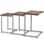 Grey 3-Piece Nesting C-Shaped Side Table Set, Stackable