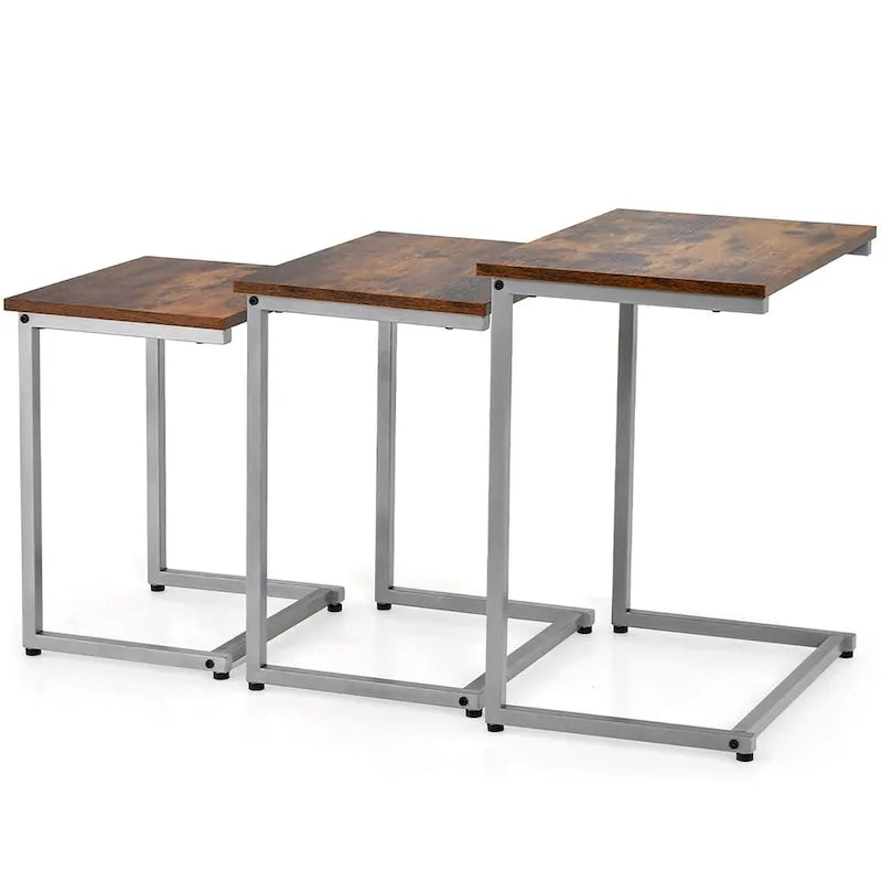 Grey 3-Piece Nesting C-Shaped Side Table Set, Stackable