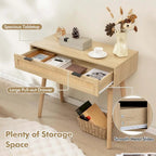 Natural Rattan Console Table with Drawer – Boho Style, 1-Person Use