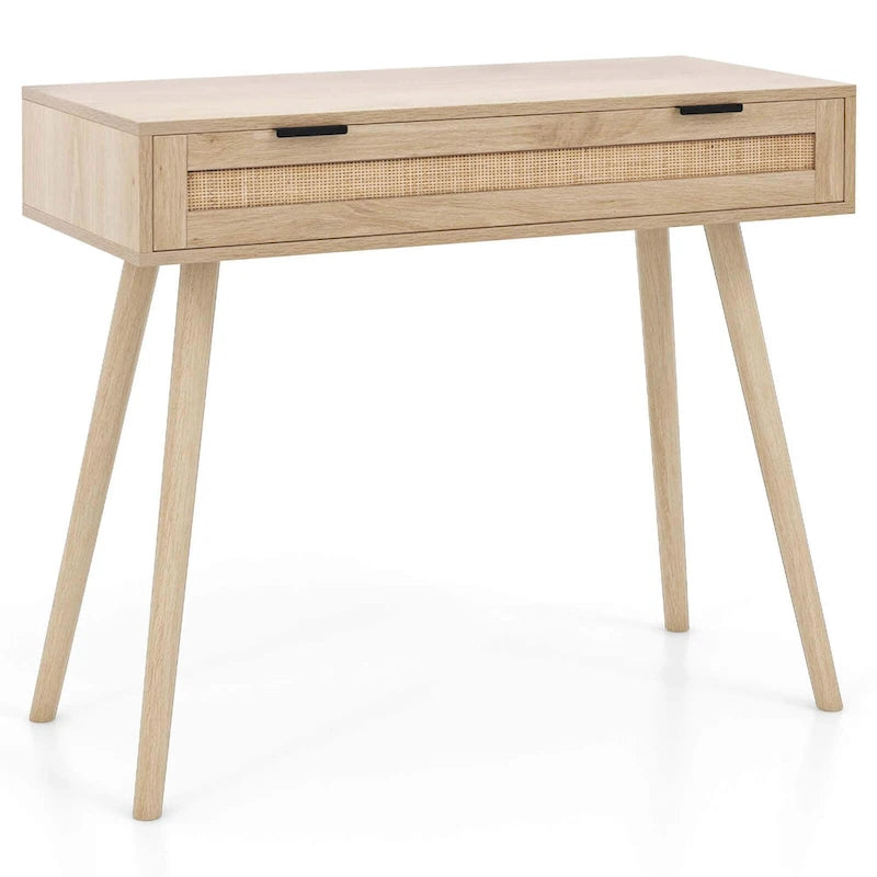 Natural Rattan Console Table with Drawer – Boho Style, 1-Person Use