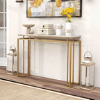 White & Gold Faux Marble Top Console Table, 47"