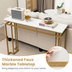 White & Gold Faux Marble Top Console Table, 47"