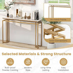 White & Gold Faux Marble Top Console Table, 47"